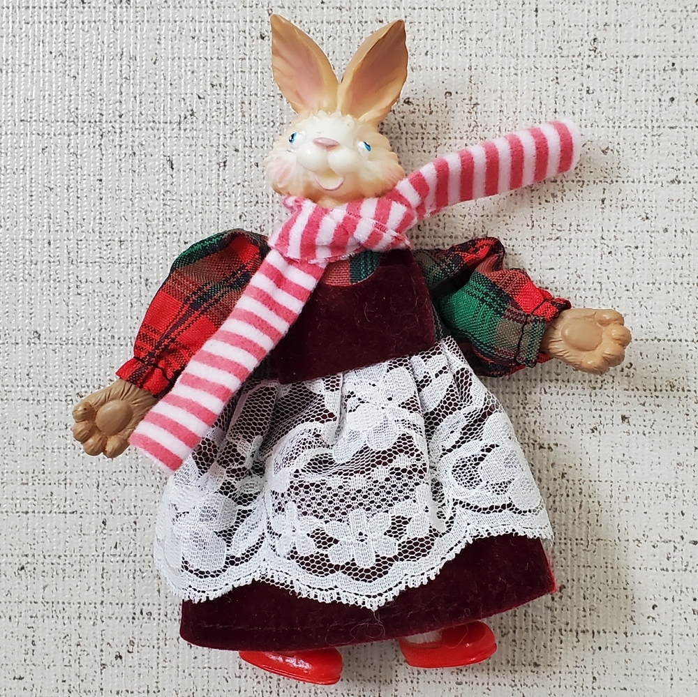 Vintage Handmade Rabbit Doll, Velvet Dress, 6" Tall, anthropomorphic